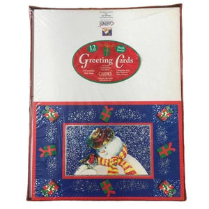 Set 12 Christmas Snowman Greeting Cards & Envelopes Sparkly Foil Artwork Gartner